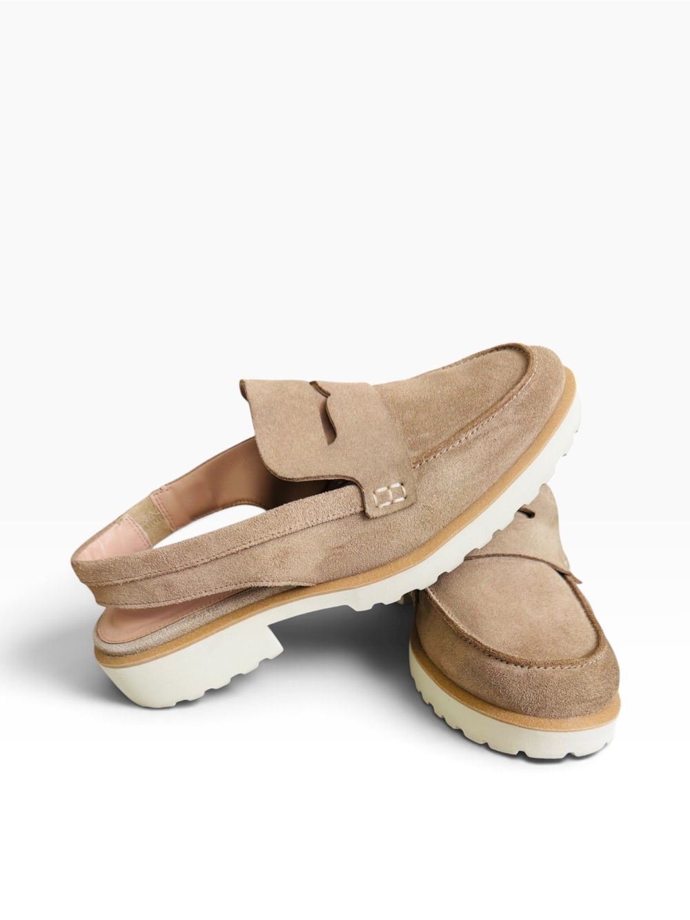 Cole Haan Grand Series Women’s 8.5 B Beige Suede Slingback Loafers Lug Sole